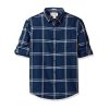Sleeve Linen Blend Caro Pane Shirt - White